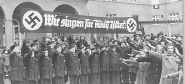 German youth choir, and example of bridging capital. The sign translates to 'We sing for Adolf Hitler'.